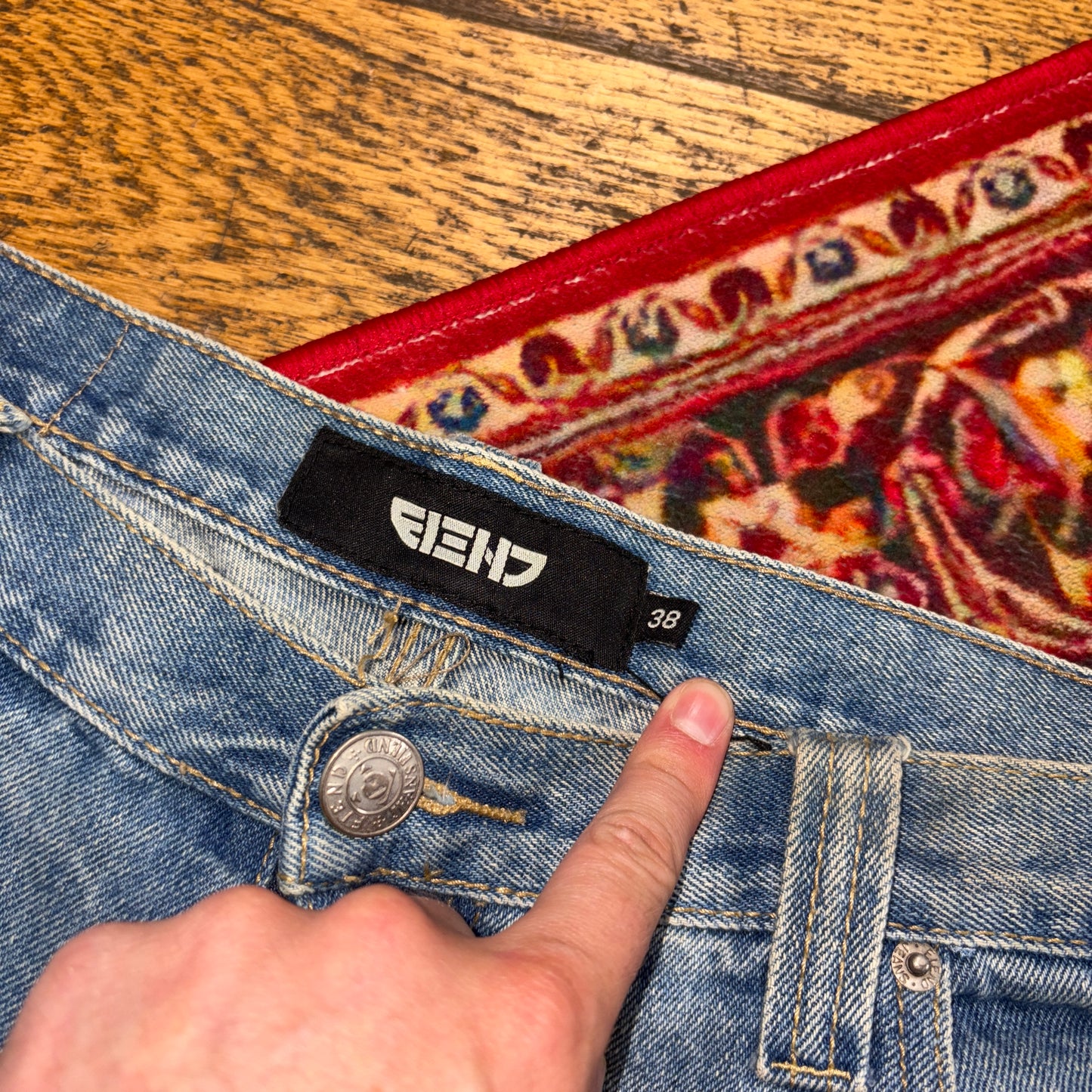 Vintage Fiend Blue Embroidered Y2K Hip Hop Baggy Jeans Shorts Jorts - 38