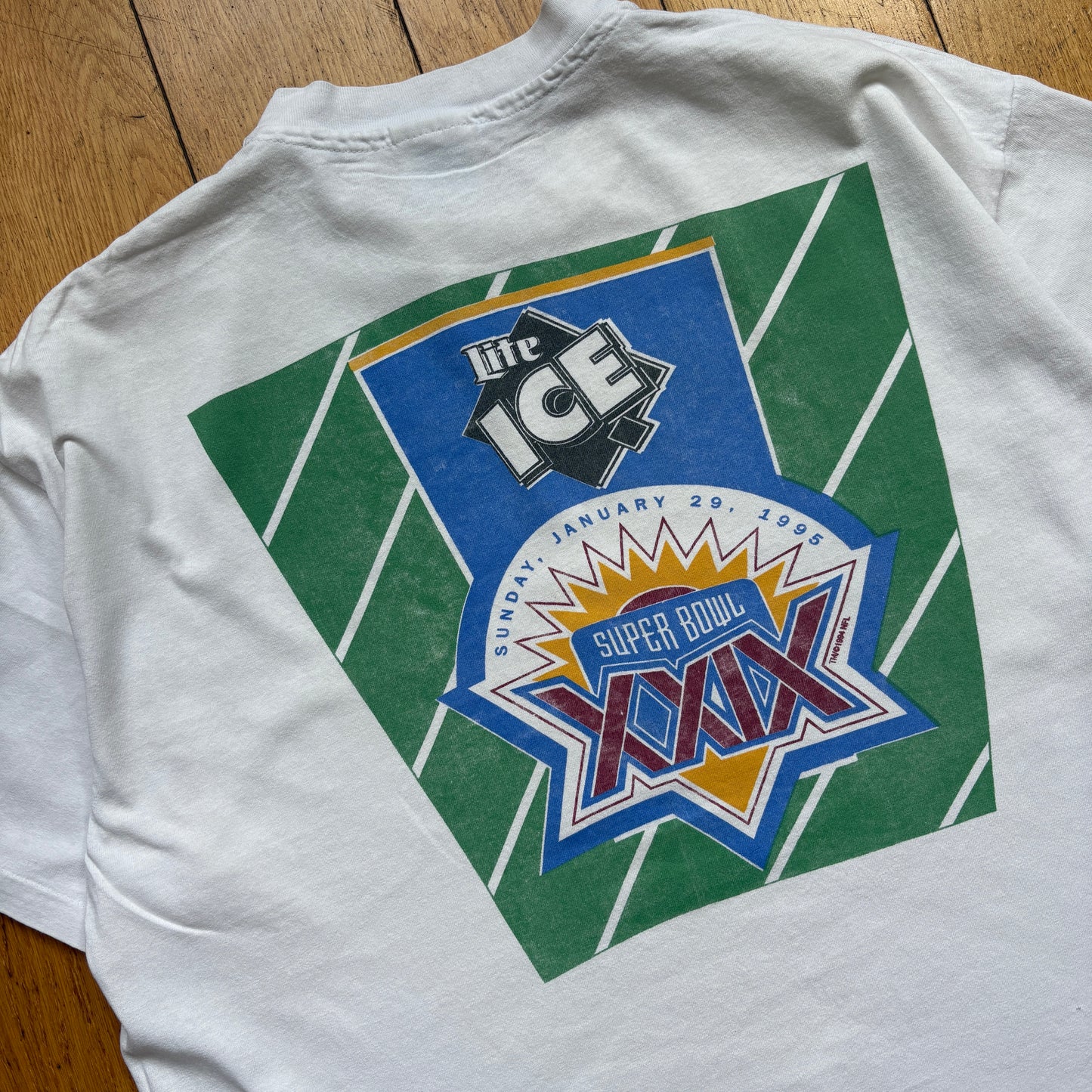 Vintage 1994/5 Super Bowl NFL Beer Single Stitch White Graphic T-Shirt - XL