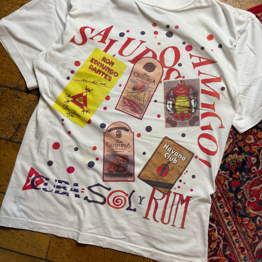 Vintage 90s Rum White Single Stitch Graphic T-Shirt - S