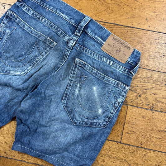 Vintage True Religion Blue Embroidered Y2K Shorts Jorts - 33