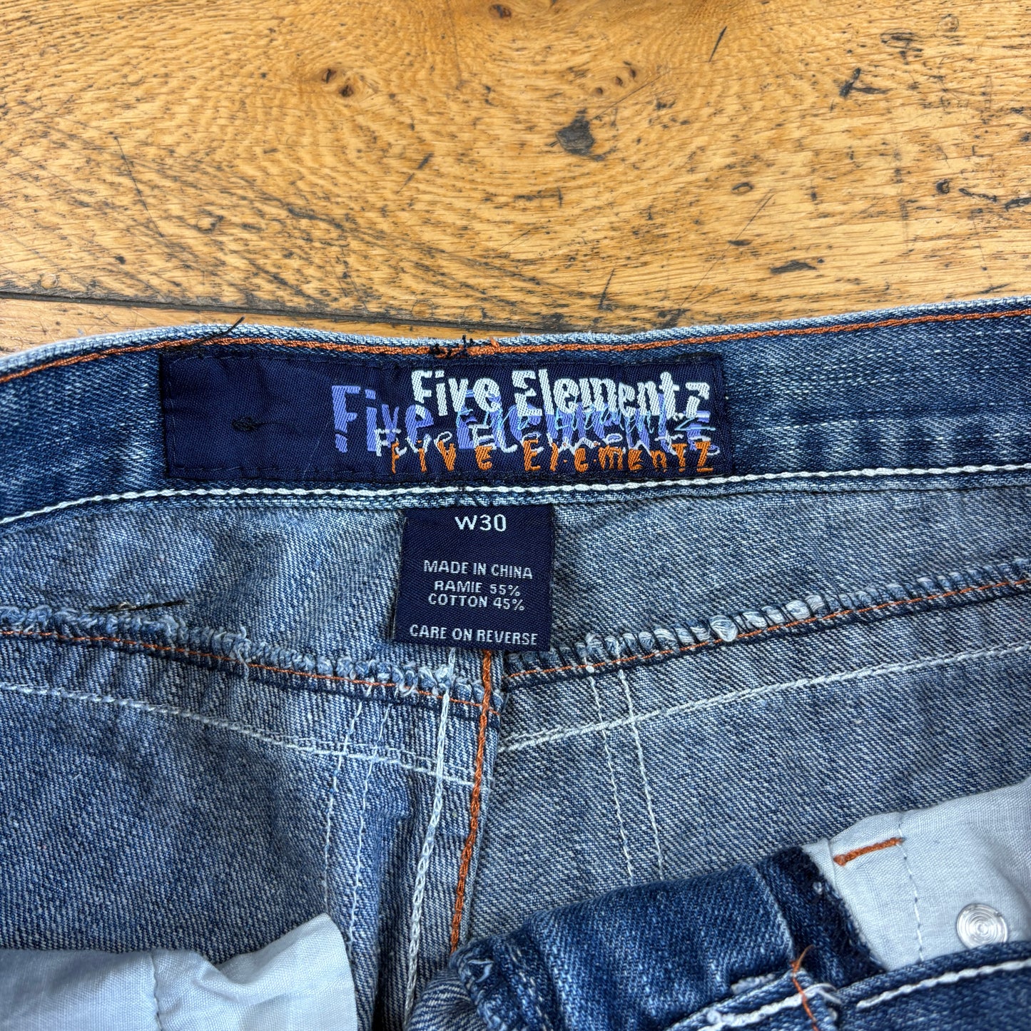 Vintage Five Elements Embroidered Blue Hip Hop Baggy Shorts Jorts - 30