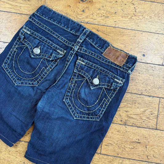 Vintage True Religion Blue Embroidered Y2K Shorts Jorts - 34