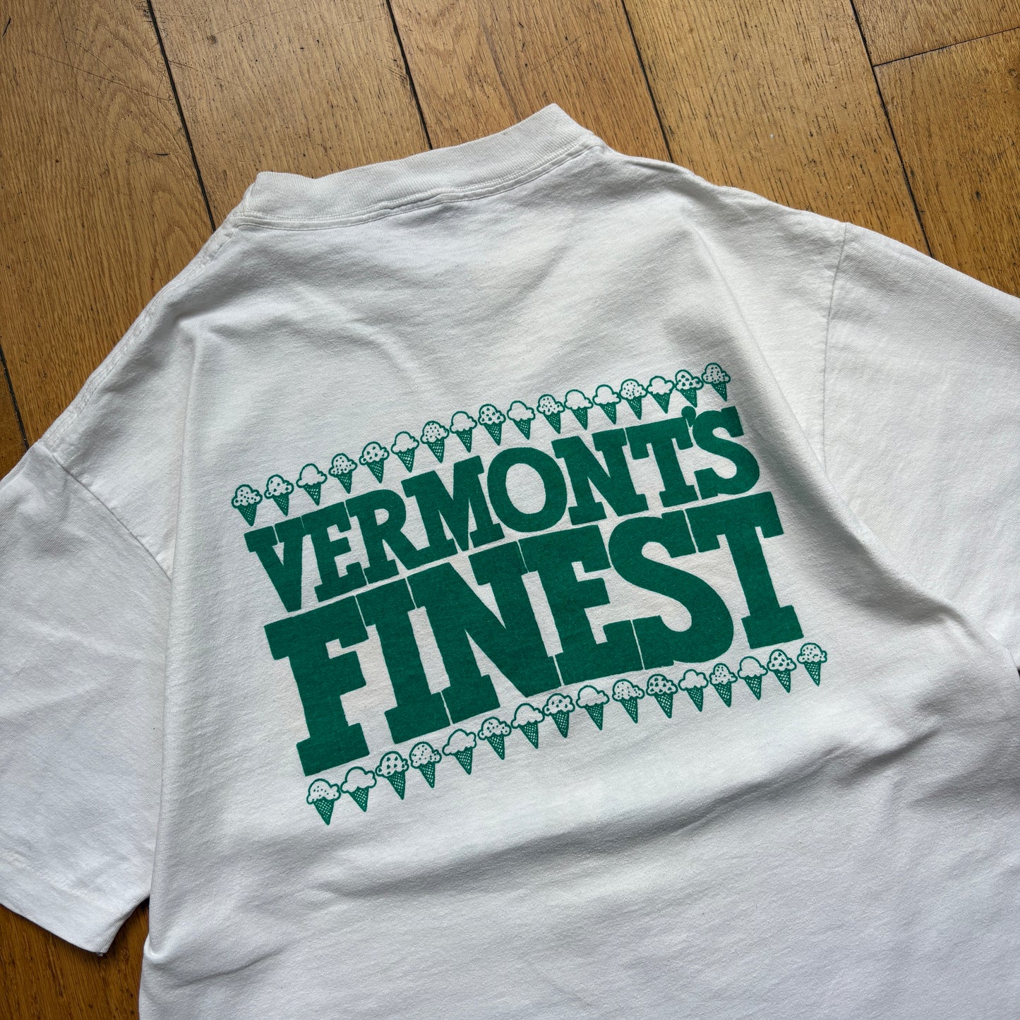 Vintage 1990 Ben and Jerrys Single Stitch White Graphic T-Shirt - S