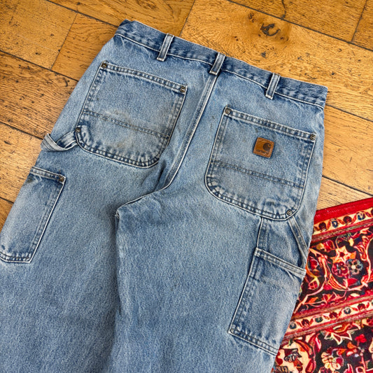 Vintage Carhartt Blue Double Knee Workwear Carpenter Baggy Jeans - 32