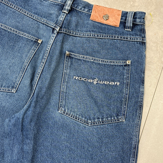 Vintage Rocawear Embroidered Hip Hop Baggy Blue Shorts Jorts - 36