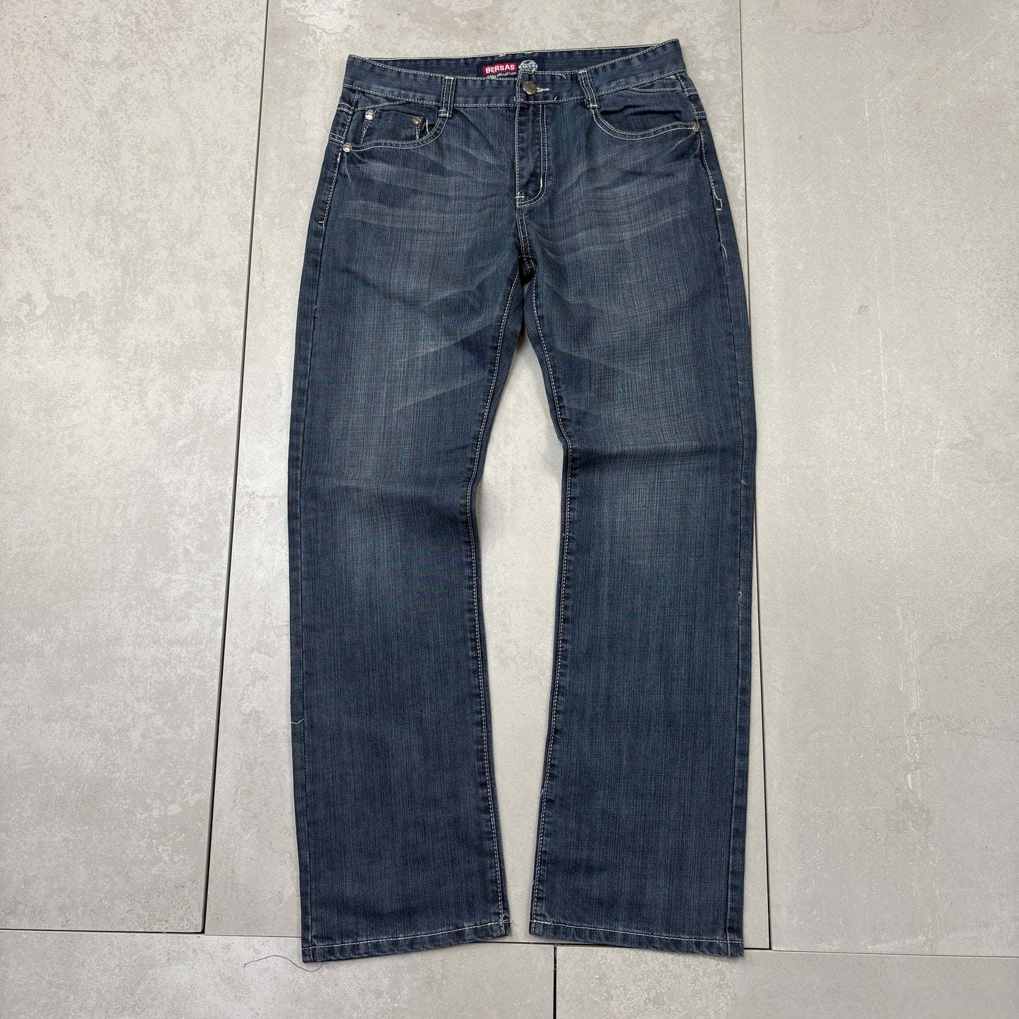 Vintage Embroidered Hip Hop Blue Baggy Jeans - 33