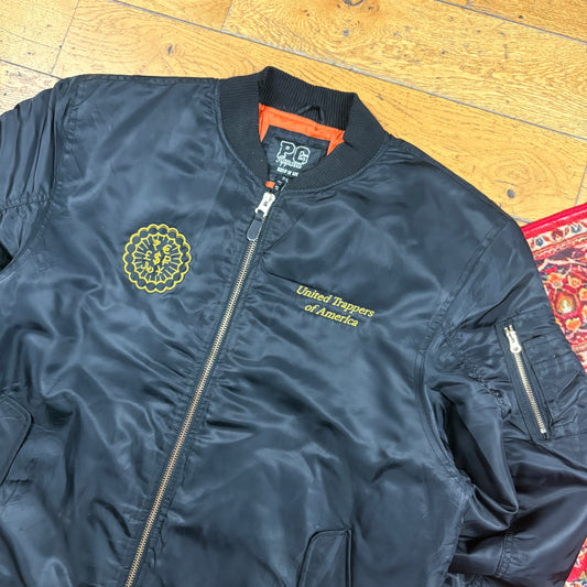 Vintage Black Trapping MA-1 Bomber Jacket - XXL