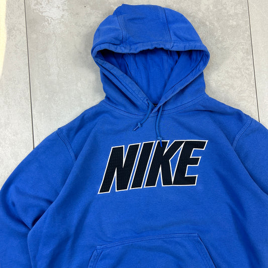 Vintage 00s Nike Spellout Blue Embroidered Hoodie Sweatshirt - XL