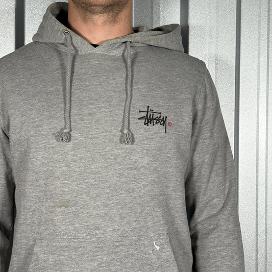 Stussy Stock Logo Grey Hoodie Sweatshirt - M