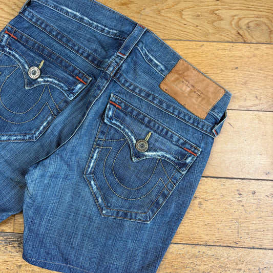 Vintage True Religion Blue Embroidered Y2K Shorts Jorts - 32