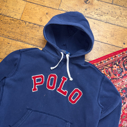 Vintage Ralph Lauren Navy Polo Spellout Hoodie Embroidered Sweatshirt - M