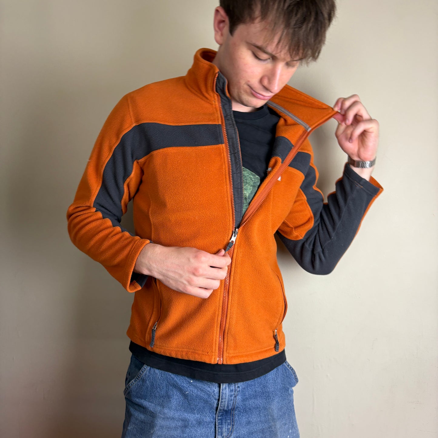 Vintage North Face Orange Fleece Zip Sweatshirt - S
