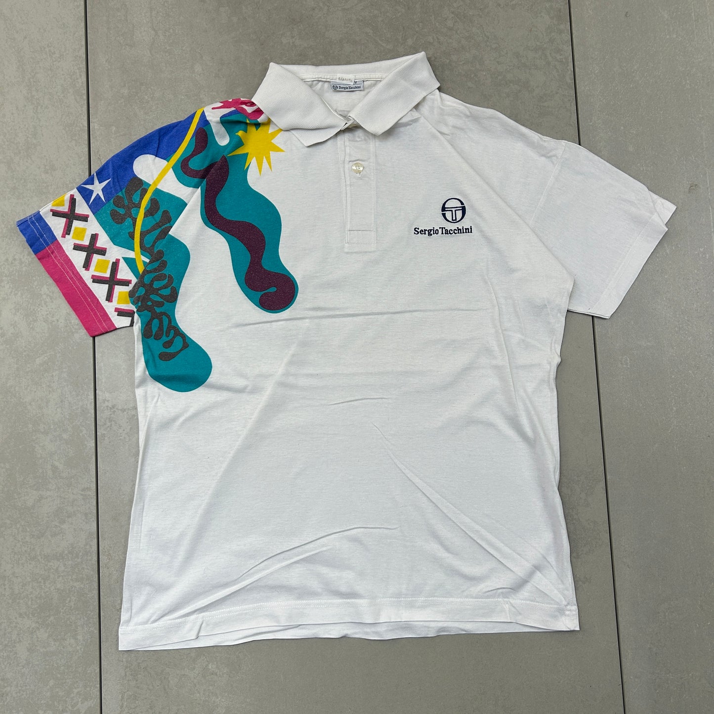 Vintage Sergio Tacchini White Embroidered Polo Shirt - S