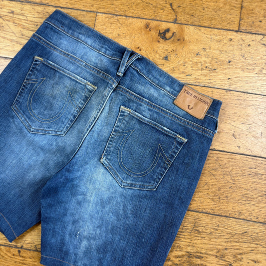 Vintage True Religion Blue Embroidered Y2K Shorts Jorts - 32