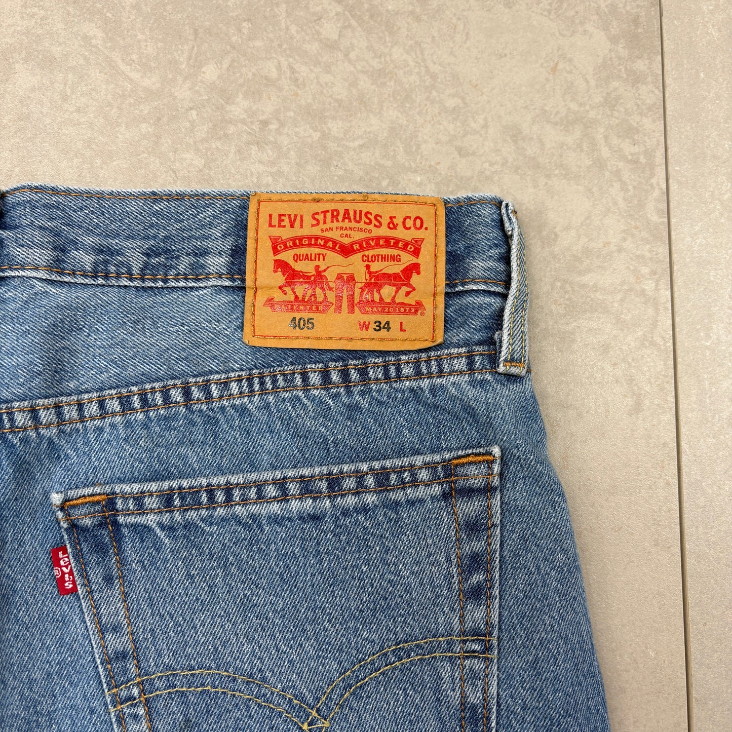 Vintage Levis 405 Blue Baggy Denim Shorts - 34