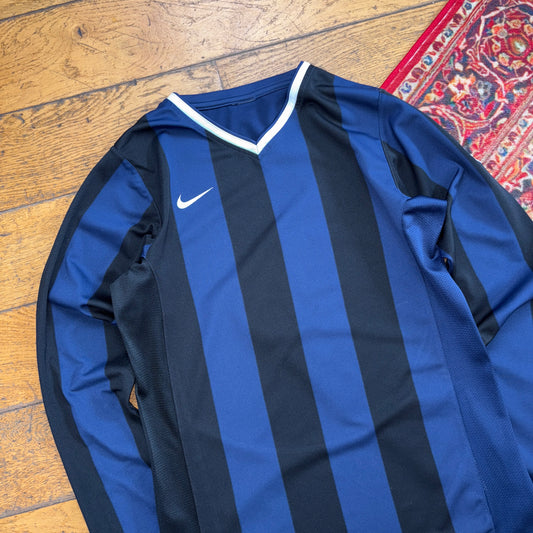 Vintage Nike Embroidered Navy Black Stripe Football Long Sleeve T-Shirt - XS