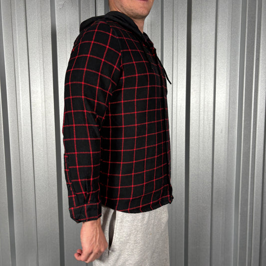 Oakley Black Red Check Shirt Jacket Hoodie Shacket - S