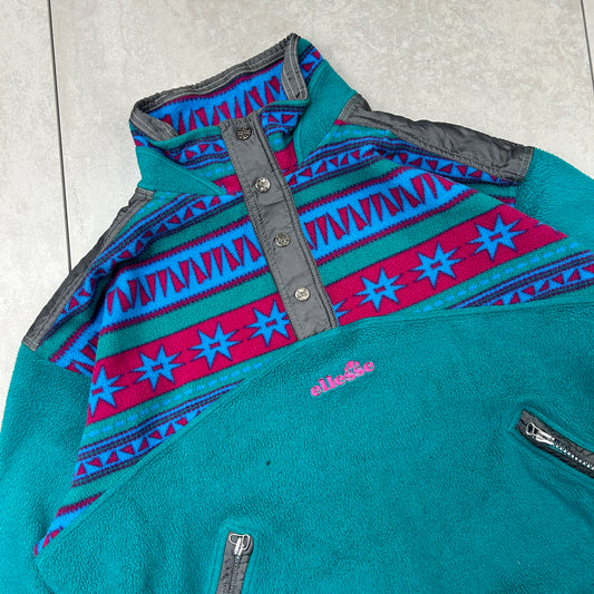 Vintage 90s Ellesse Embroidered Green Fleece Sweatshirt - XL