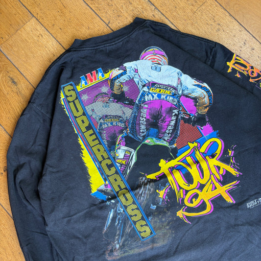 Vintage 1994 Supercross Tour Motorbike Black Single Stitch Graphic T-Shirt - XL