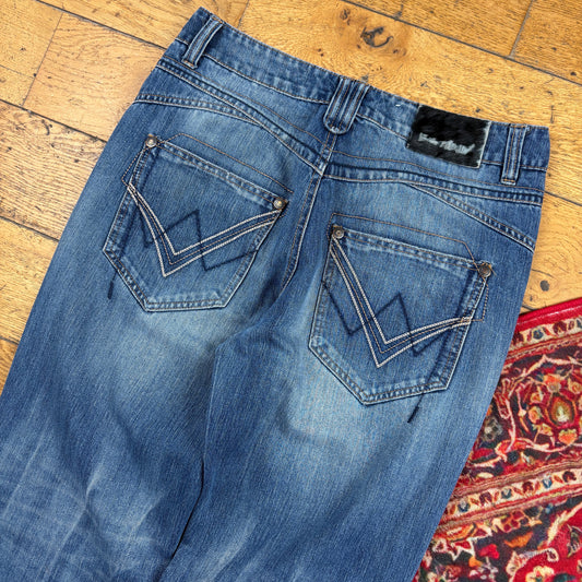 Vintage Big Train Japanese Embroidered Hip Hop Straight Jeans - 32