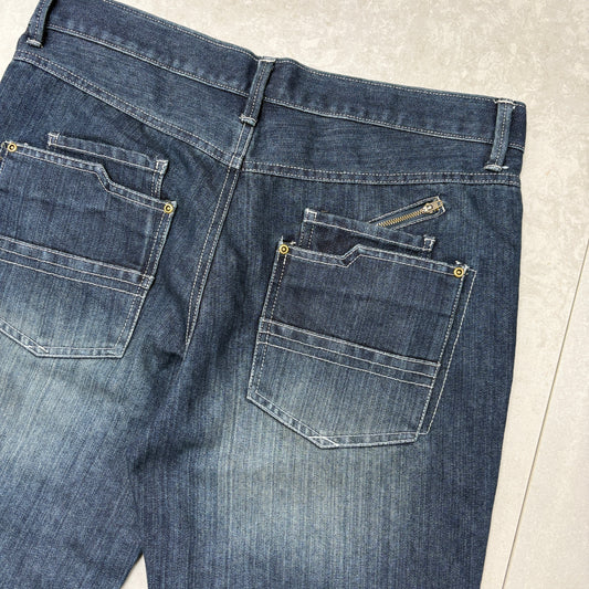 Vintage Embroidered Hip Hop Blue Baggy Shorts Jorts - 36