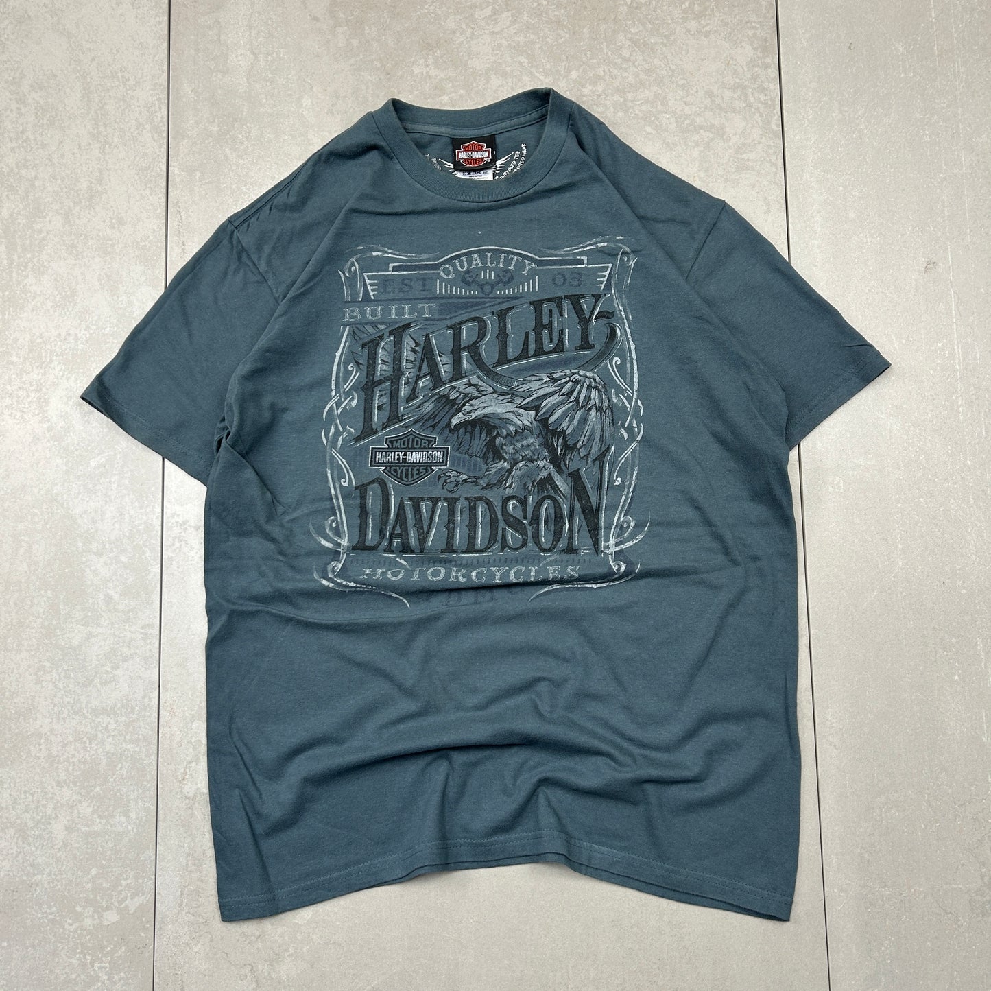 Vintage Harley Davidson Blue Motorbike Graphic T-Shirt - M