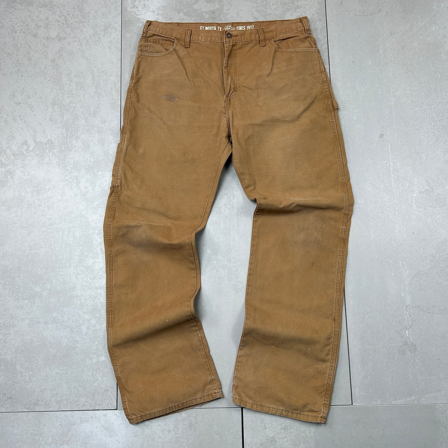 Vintage Dickies Workwear Carpenter Baggy Brown Trousers - 36
