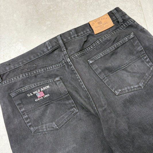 Vintage US Polo ASSN Embroidered Hip Hop Black Baggy Shorts Jorts - 40