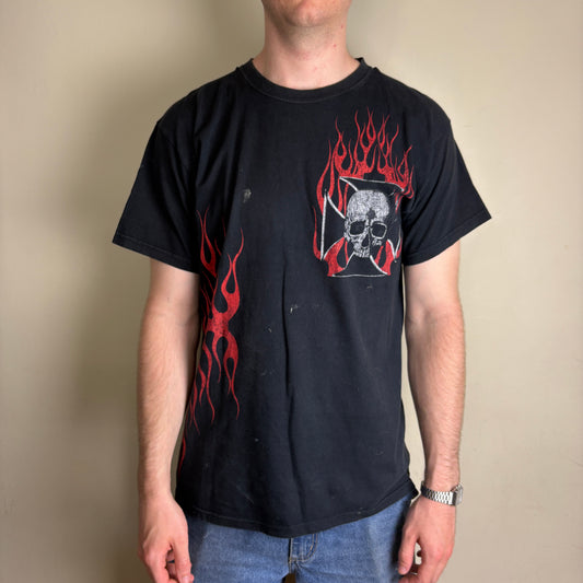 Vintage Black Skate Skull Flames Independent Graphic T-Shirt - M
