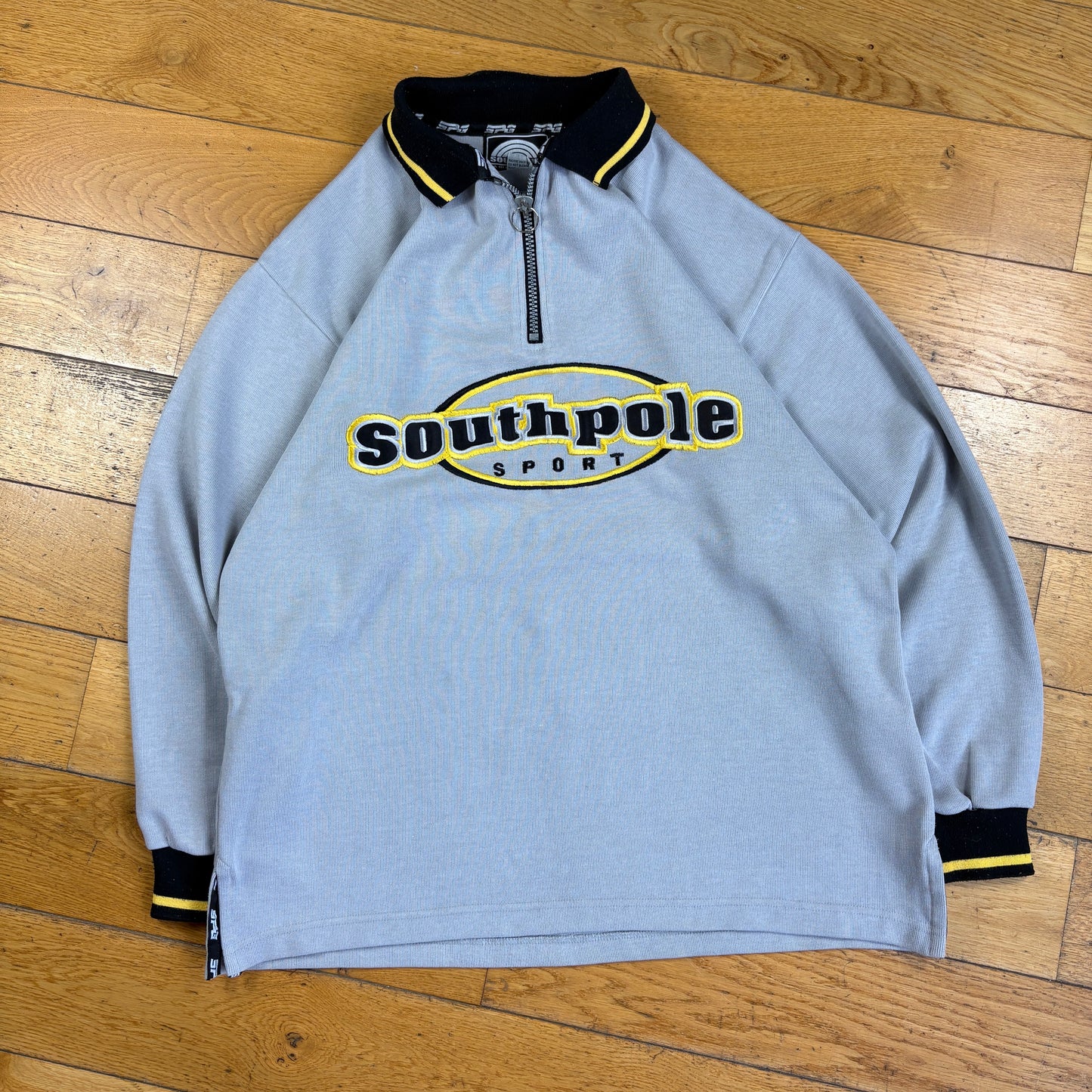 Vintage Southpole Grey Embroidered Polo Zip Sweatshirt - XL