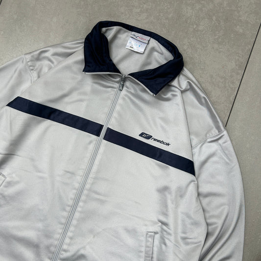 Vintage Reebok Grey Tracksuit Track Shell Windbreaker Jacket - L