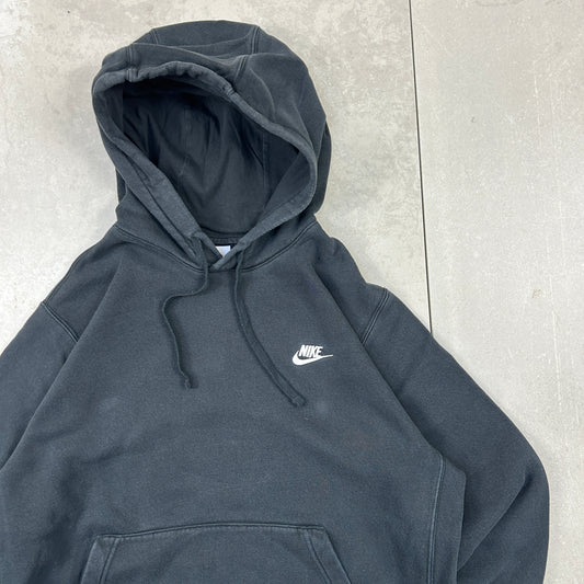 Vintage 00s Nike Swoosh Black Embroidered Hoodie Sweatshirt - L