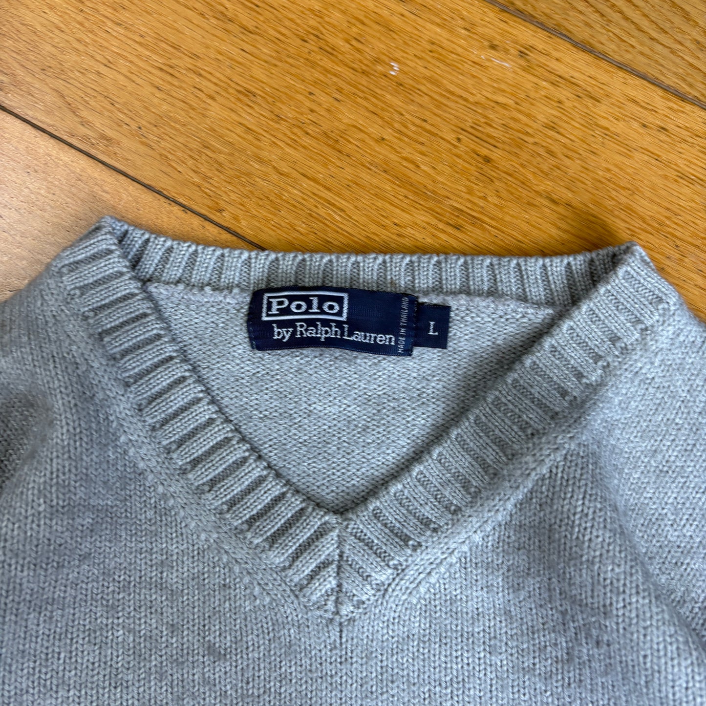 Vintage Ralph Lauren Grey Merino Wool Chunky Knit Jumper - S