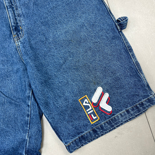 Vintage Fila Embroidered Hip Hop Baggy Blue Shorts Jorts - 38