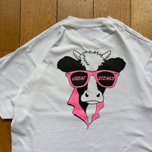 Vintage 90s Cow Single Stitch White Graphic T-Shirt - S