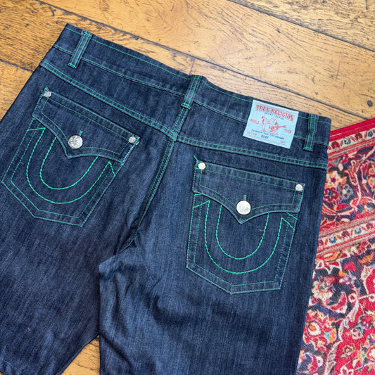 Vintage True Religion Navy Blue Embroidered Y2K Shorts Jorts - 40