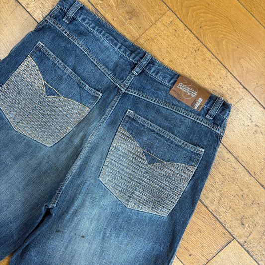 Vintage Focus70 Embroidered Hip Hop Blue Baggy Shorts Jorts - 38