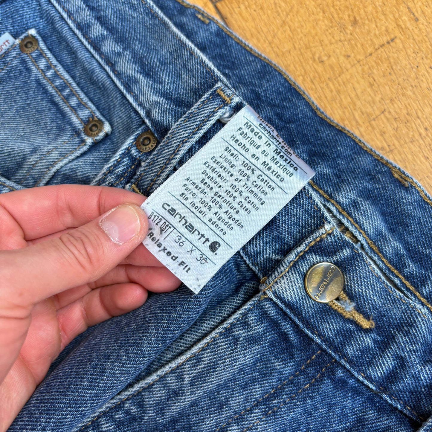Vintage Carhartt Blue Blanket Lined Workwear Carpenter Baggy Jeans - 36