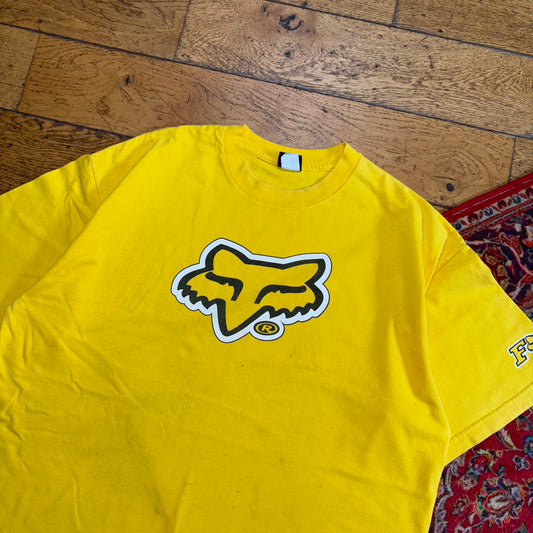 Vintage Fox Racing Yellow Y2K Graphic T-Shirt - XL