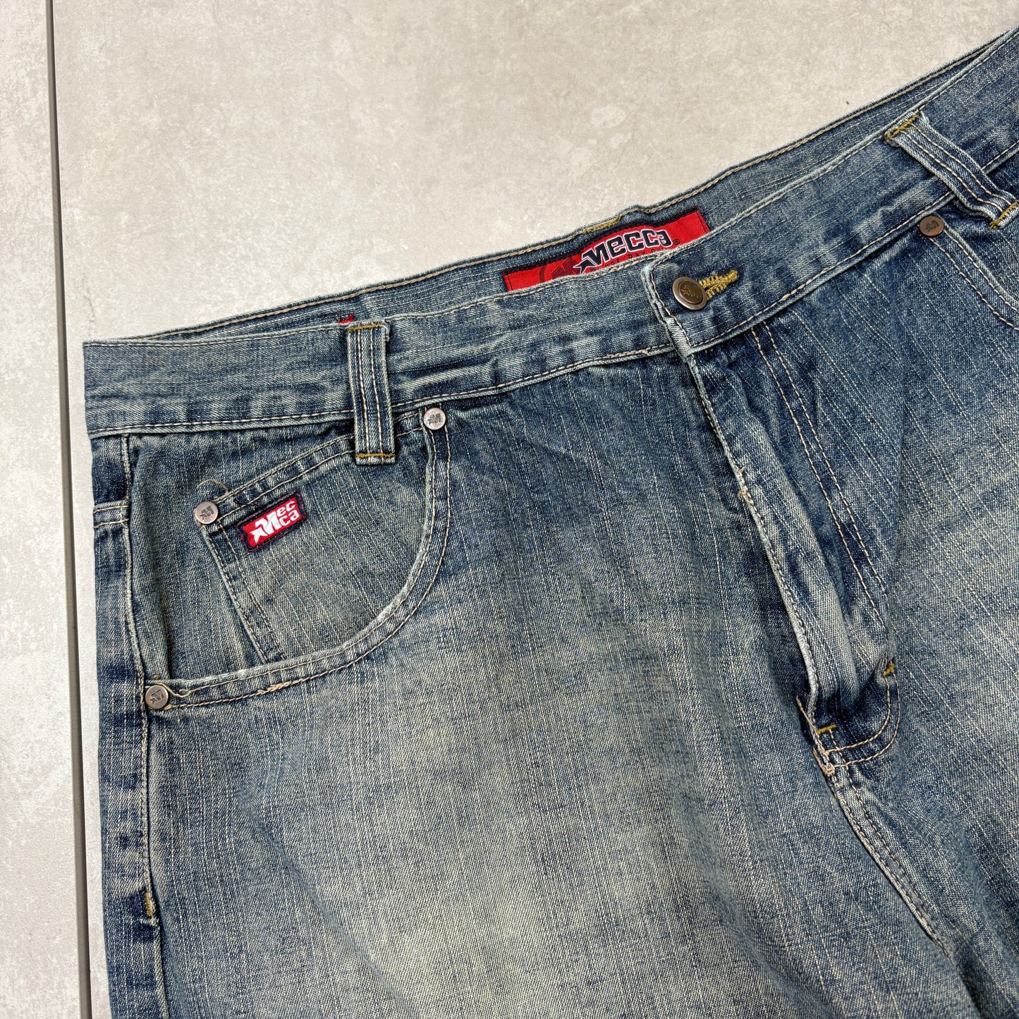 Vintage Mecca Embroidered Blue Hip Hop Baggy Shorts Jorts - 38