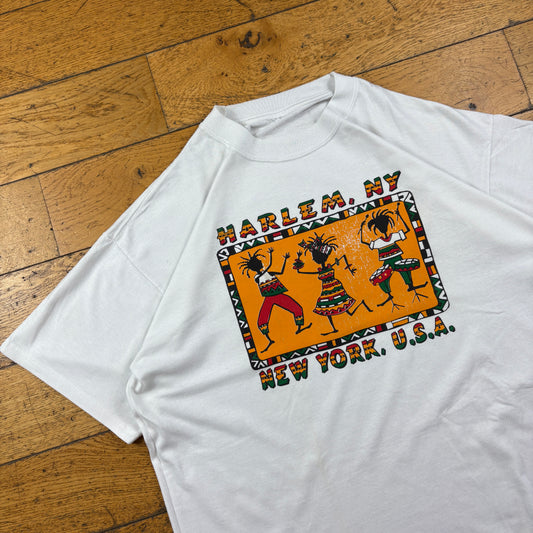 Vintage 90s Harlem New York White Graphic T-Shirt - XL