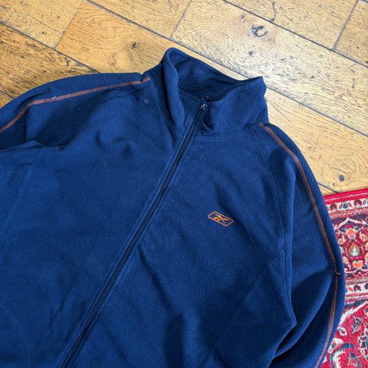 Vintage Reebok Navy Fleece Double Zip Embroidered Sweatshirt - XL
