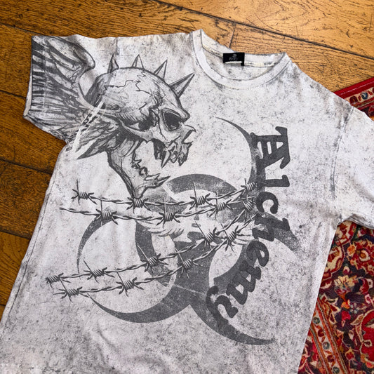 Vintage Grey Grunge Affliction Style Punk Skull Graphic T-Shirt - S