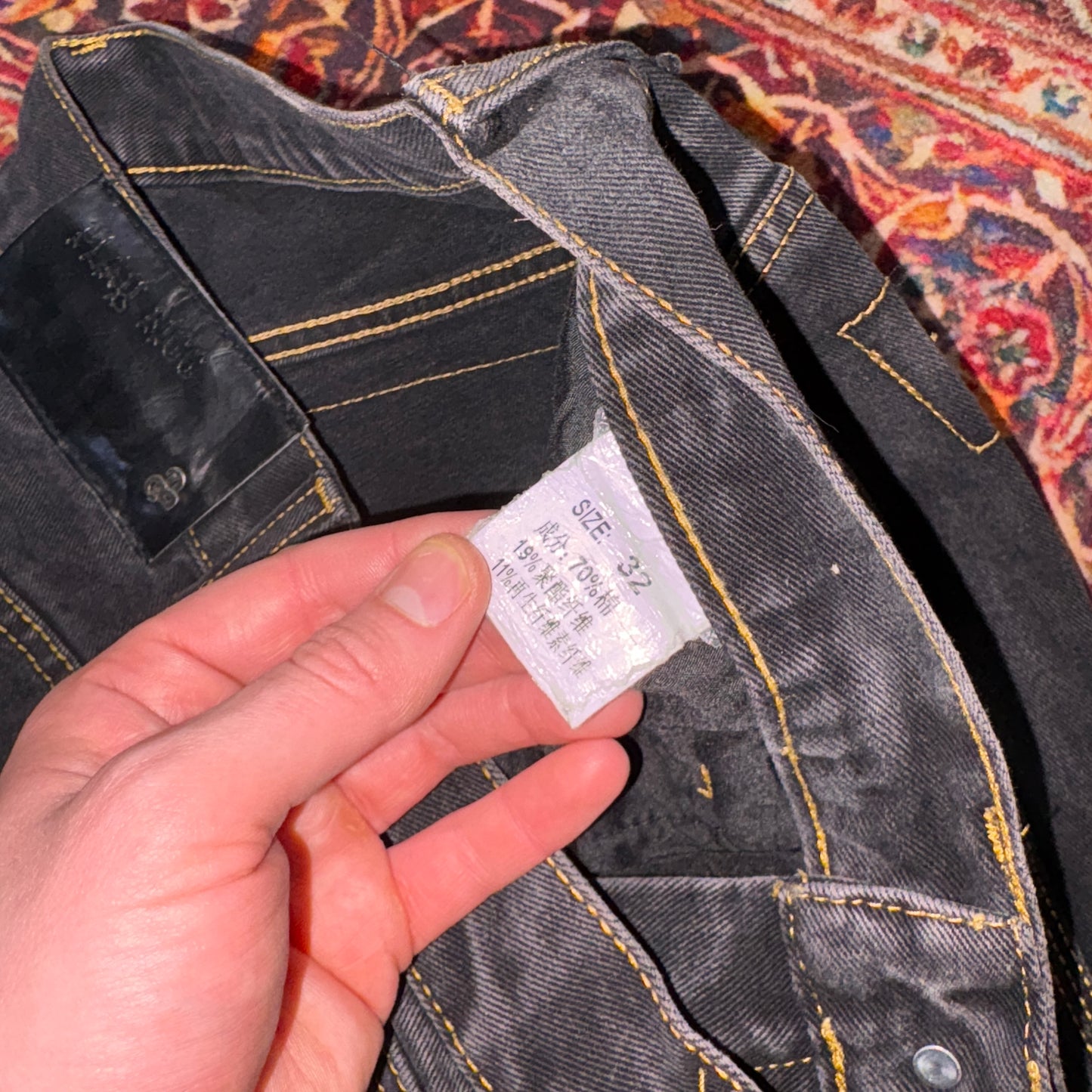 Vintage Black Embroidered Y2K Hip Hop Baggy Jeans - 32S