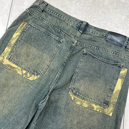 Vintage Camo Embroidered Hip Hop Baggy Shorts Blue Jorts - 42