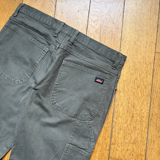 Vintage Dickies Workwear Carpenter Baggy Khaki Green Trousers - 34