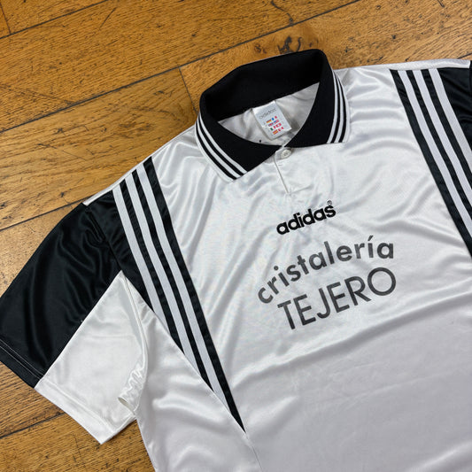 Vintage Adidas White Black Football Polo T-Shirt - XL