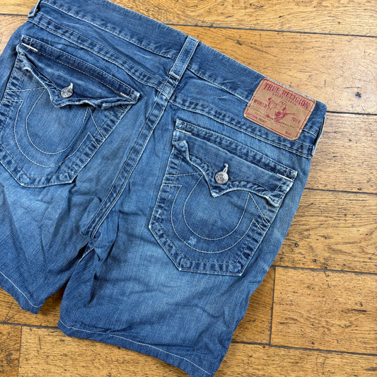 Vintage True Religion Blue Embroidered Y2K Shorts Jorts - 38
