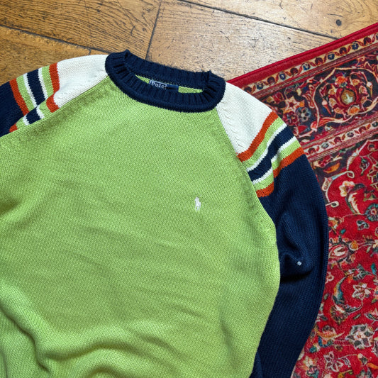 Vintage Ralph Lauren Green Navy Knit Jumper - M