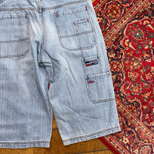 Vintage Coyote Embroidered Hip Hop Blue Baggy Shorts Jorts - 40